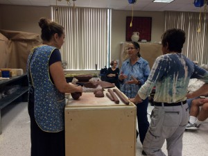 Eva Champagne demonstrating with students 