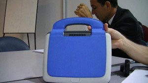 Sturdy laptop developed for school children - demonstrated at Intel Costa Rica to SPC Students Study abroad 2013 group.