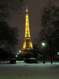 Eiffel tower and snow