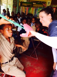 Teaching brushing technique at a local Jamaican primary school.