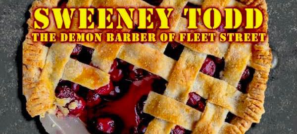 Text of SWEENEY TODD, SPC's summer theater production, overlaid a red filled pie.