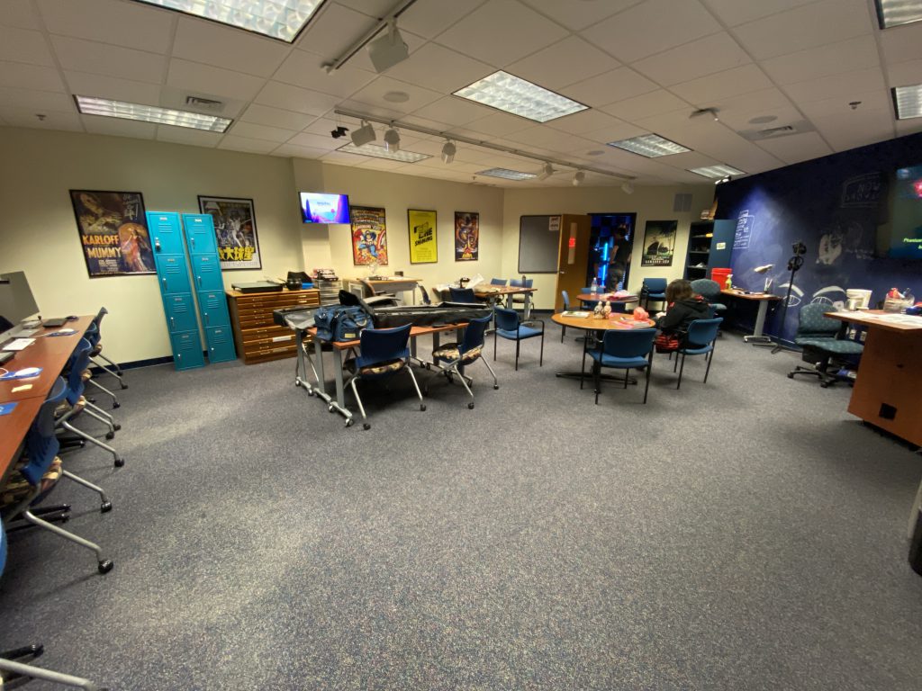The SPC Digital Media Lab has undergone a makeover, with movie posters adorning the walls and a new audio recording booth.