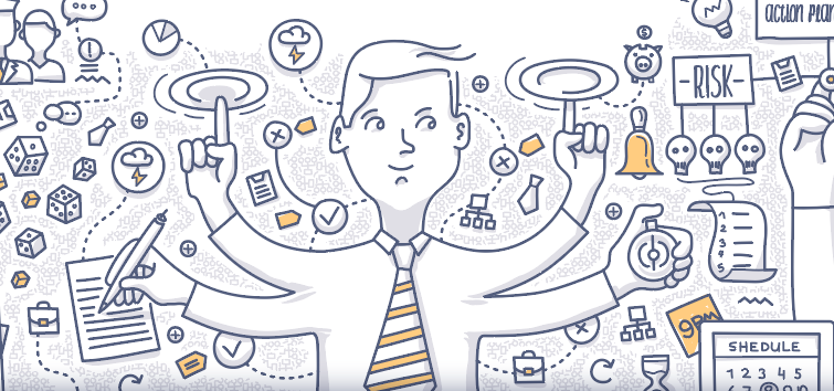 Picture of a person with multiple arms multitasking.