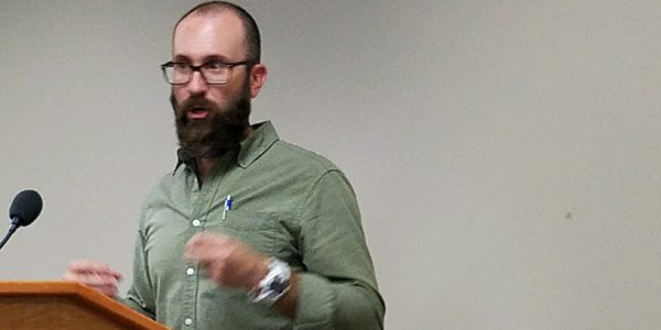 Nathan Stonecipher talks with SPC Downtown students at Harvest Holiday Luncheon