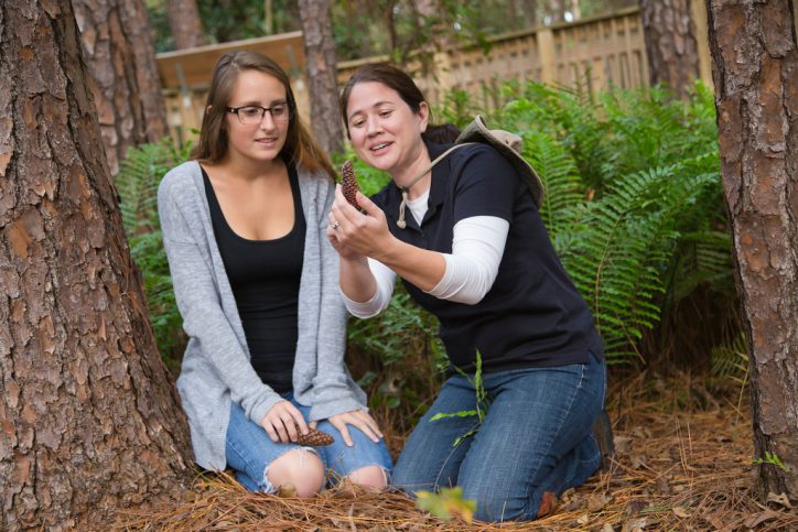 Learning more about eco-friendly living; two women in forest setting