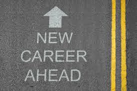 Road with "new career ahead" written and arrow facing forward
