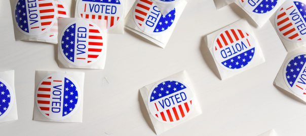 A scattering of voter stickers.