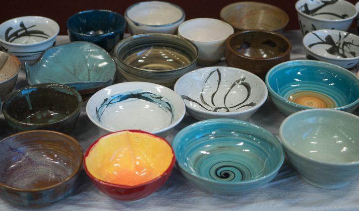 Table of bowls from Empty Bowls Project