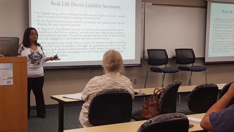 Melissa Gallway with Briggs Family Insurance Services Inc. discusses liability insurance for drone operators during a recent UAS Student Meetup.