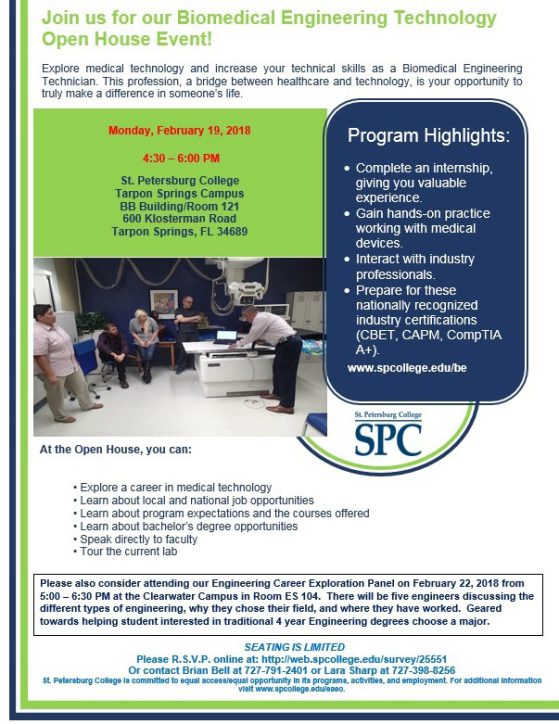 Biomedical Engineering Technology Open House flier