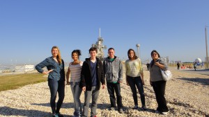 St. Petersburg College ethics students stand in front of the space shuttle launch pad at the Kennedy Space Center. Students are Chelsea Carrington, Chelsea Luna, Jared Dehn, Kyle Harriott, Brooke Buckle and Yadira Sierra.