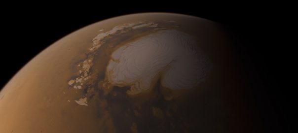 close view of Mars in space